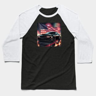 Dodge Challenger Hellcat and The American Flag by Gas Autos Baseball T-Shirt